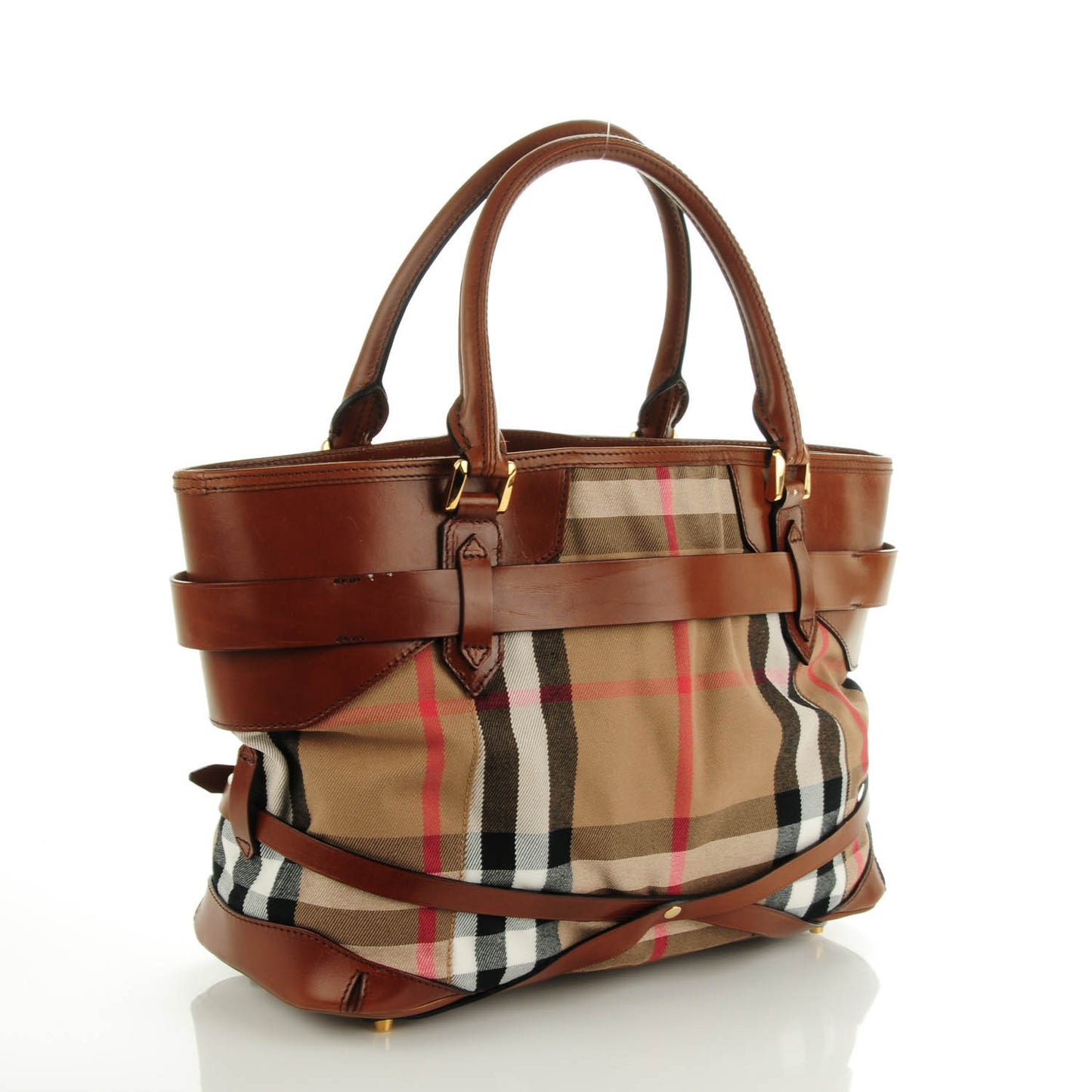 House Check Bridle Calfskin Medium Lynher Tote Dark Tan