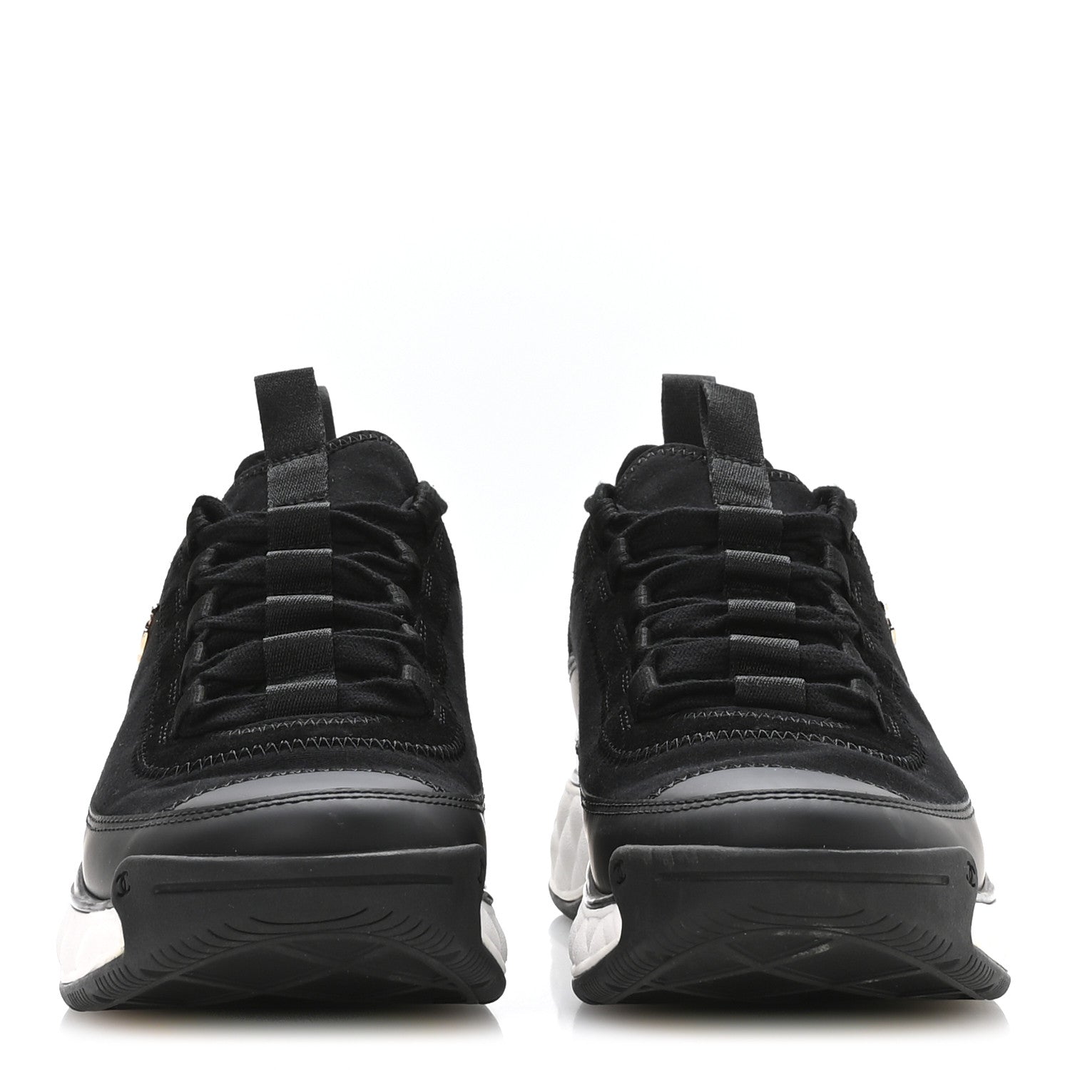 Chanel Velvet Calfskin Mixed Fibers CC Sneakers 37.5 Black 3 of 8
