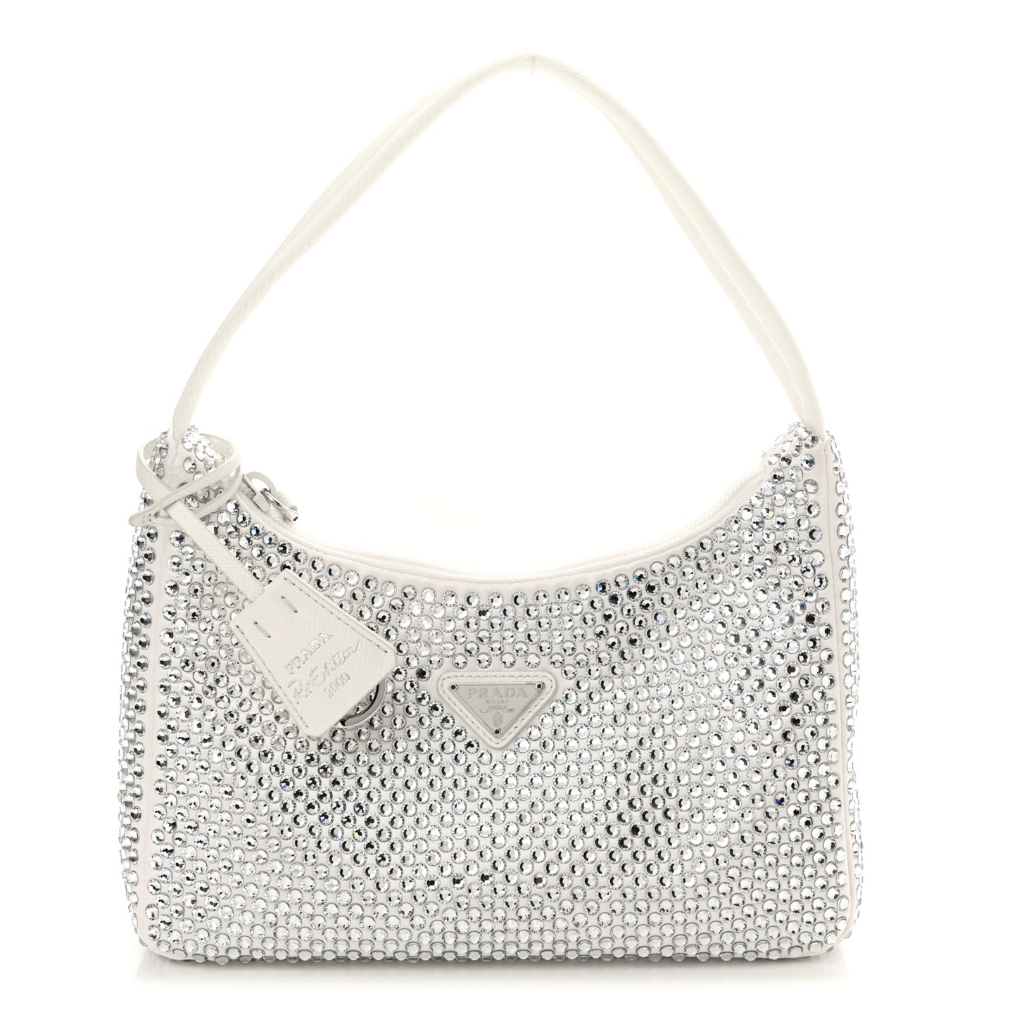 Satin Crystal Mini Re-Edition 2000 Bag White