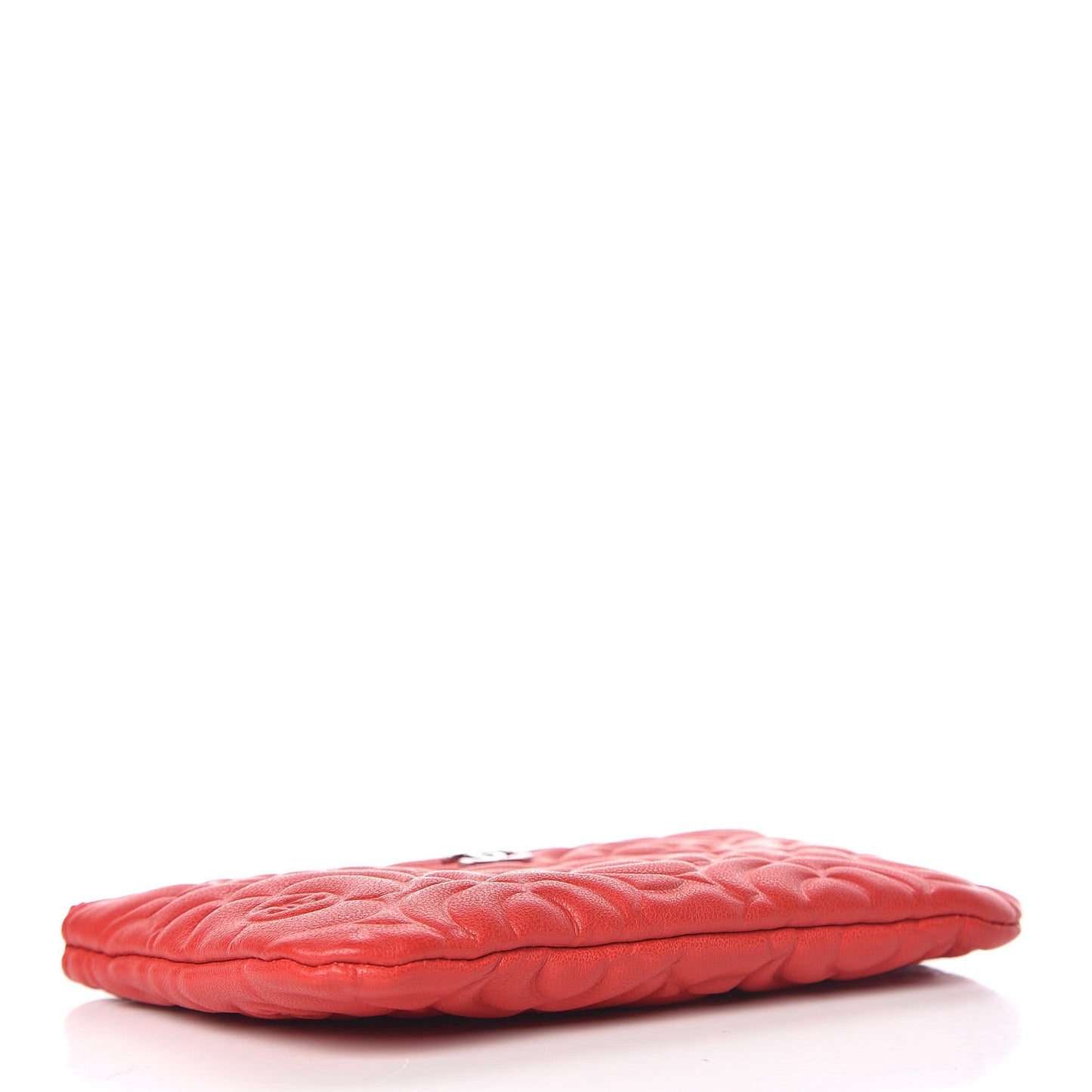 Goatskin Camellia Embossed Cosmetic Pouch Red