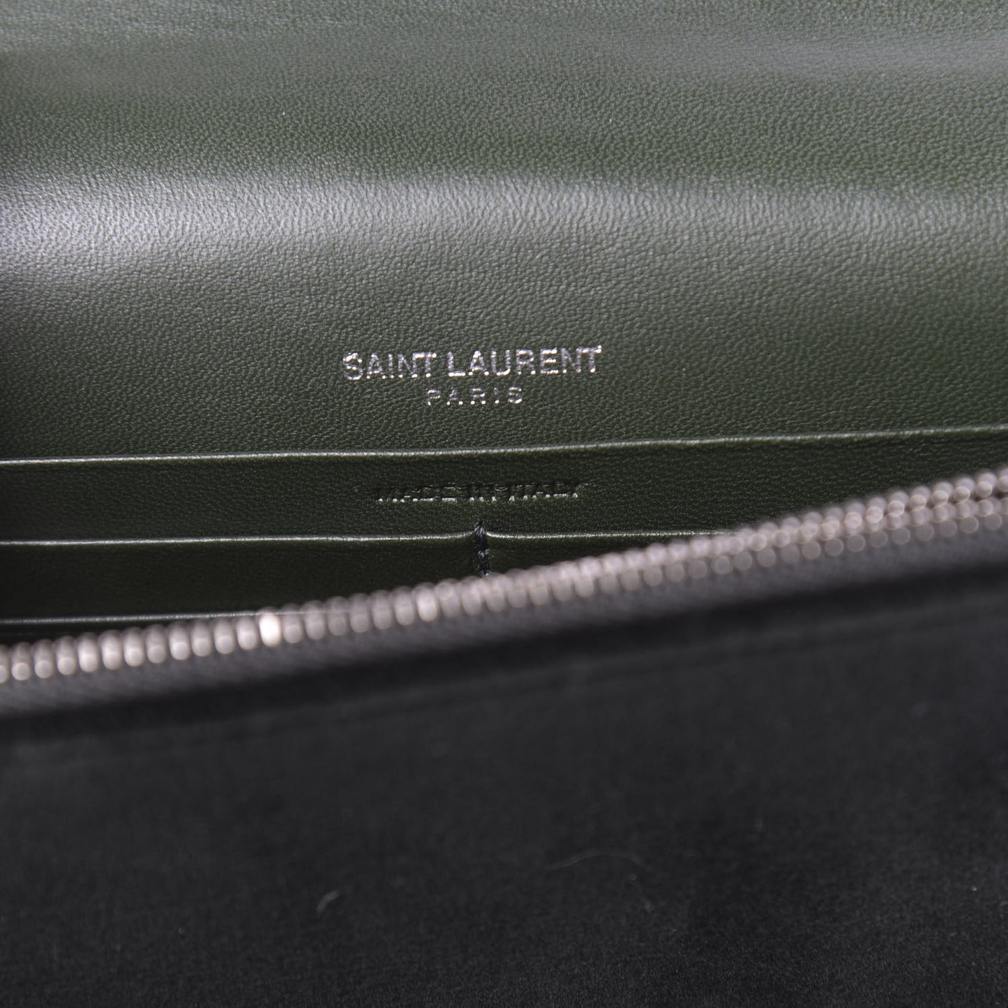 Velvet Crystal Monogram Kate Tassel Chain Wallet Green