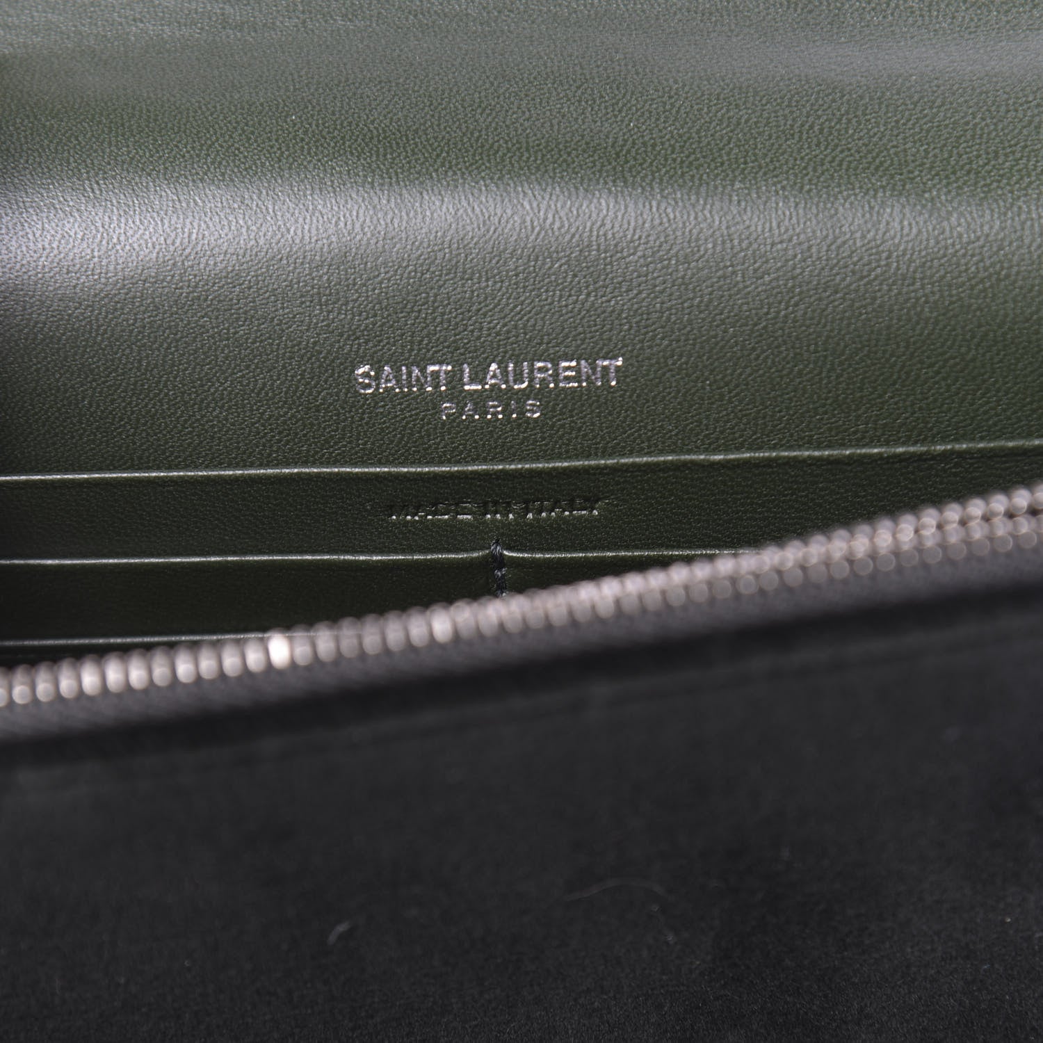 Saint Laurent Velvet Crystal Monogram Kate Tassel Chain Wallet Green 7 of 11