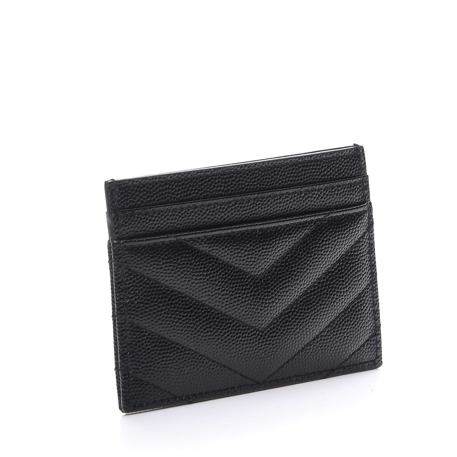 Saint Laurent Grain De Poudre Matelasse Chevron Monogram Credit Card Case Black 3 of 8
