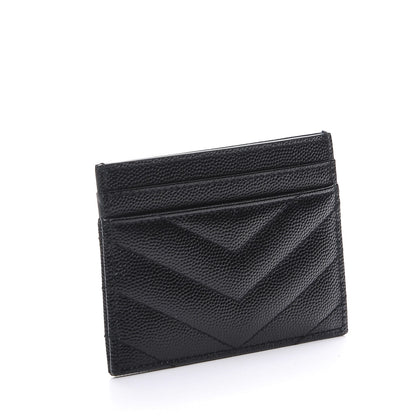 Saint Laurent Grain De Poudre Matelasse Chevron Monogram Credit Card Case Black 3 of 8