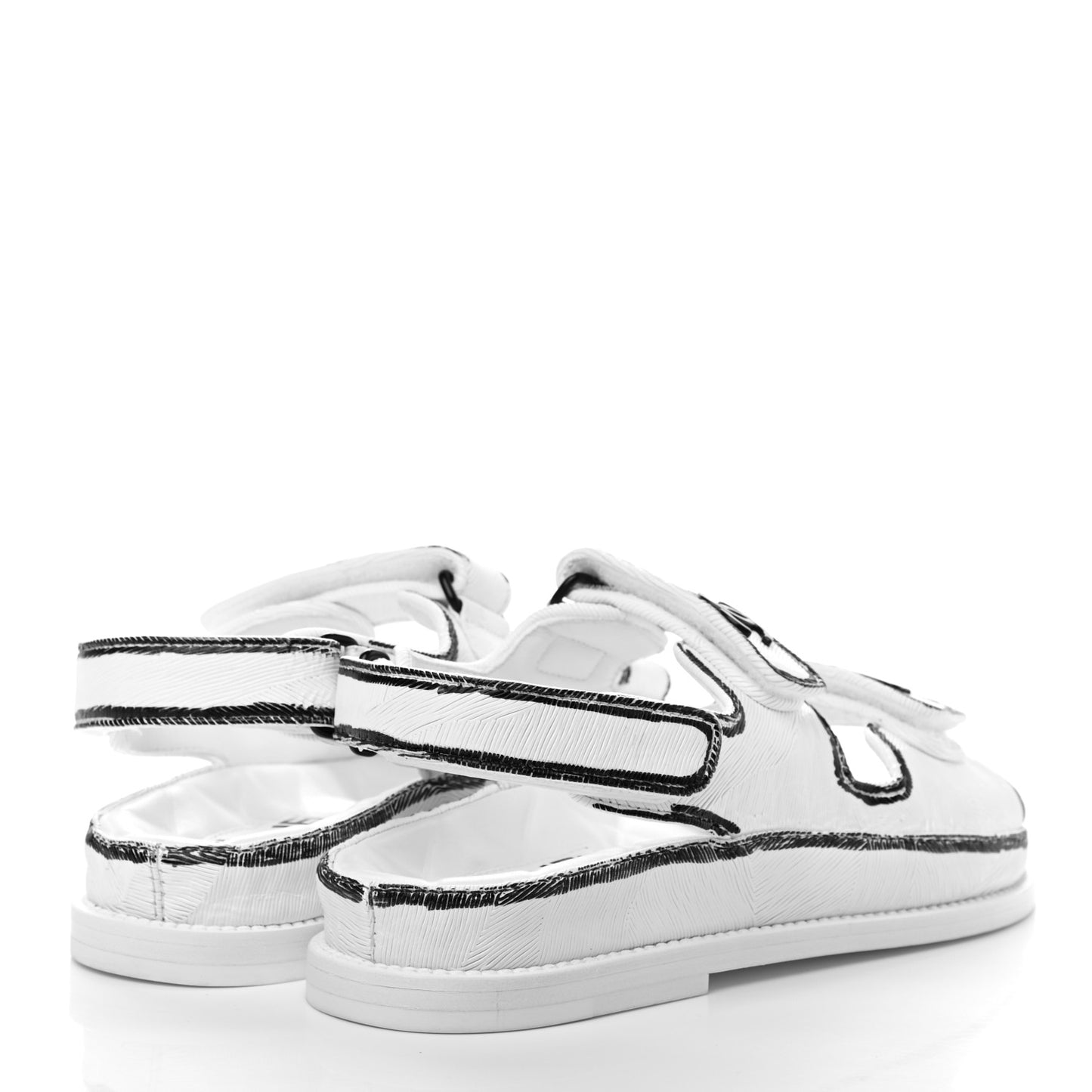 Printed Calfskin Velcro Dad Sandals 35 White Black