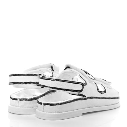 Chanel Printed Calfskin Velcro Dad Sandals 35 White Black 4 of 6