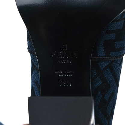 Fendi Chenille Jacquard FF 110mm Knee Boots 39.5 Black Blue 7 of 7