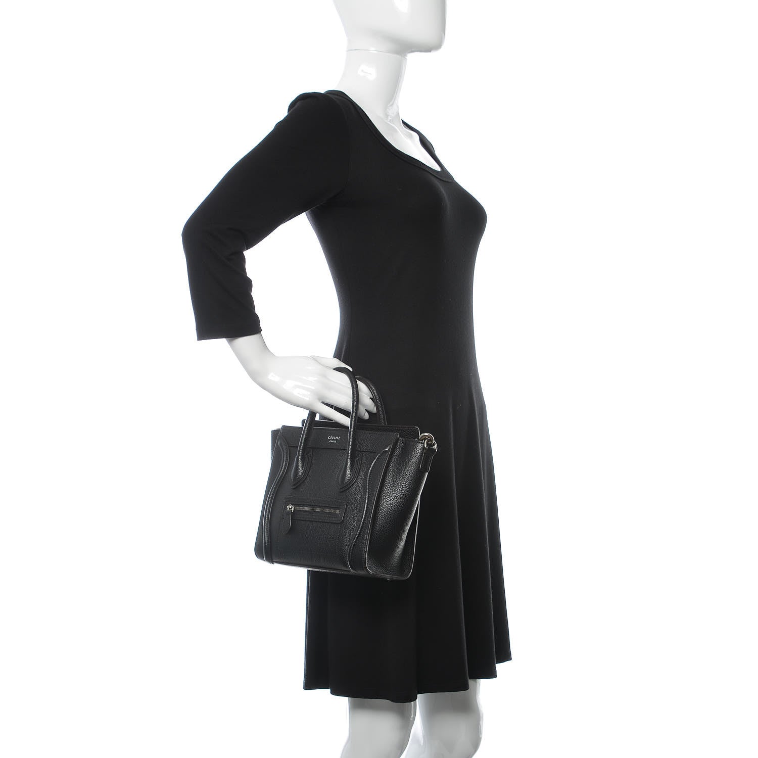 Celine Drummed Calfskin Nano Luggage Black 3 of 7