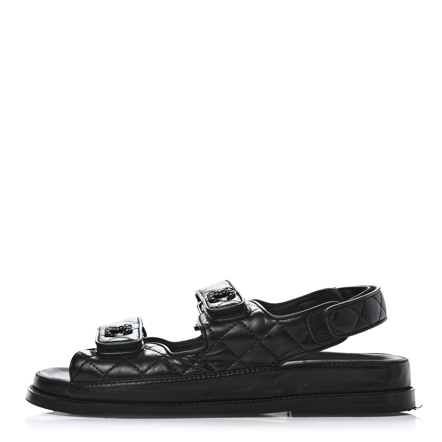 Lambskin Quilted Velcro Dad Sandals 37 So Black