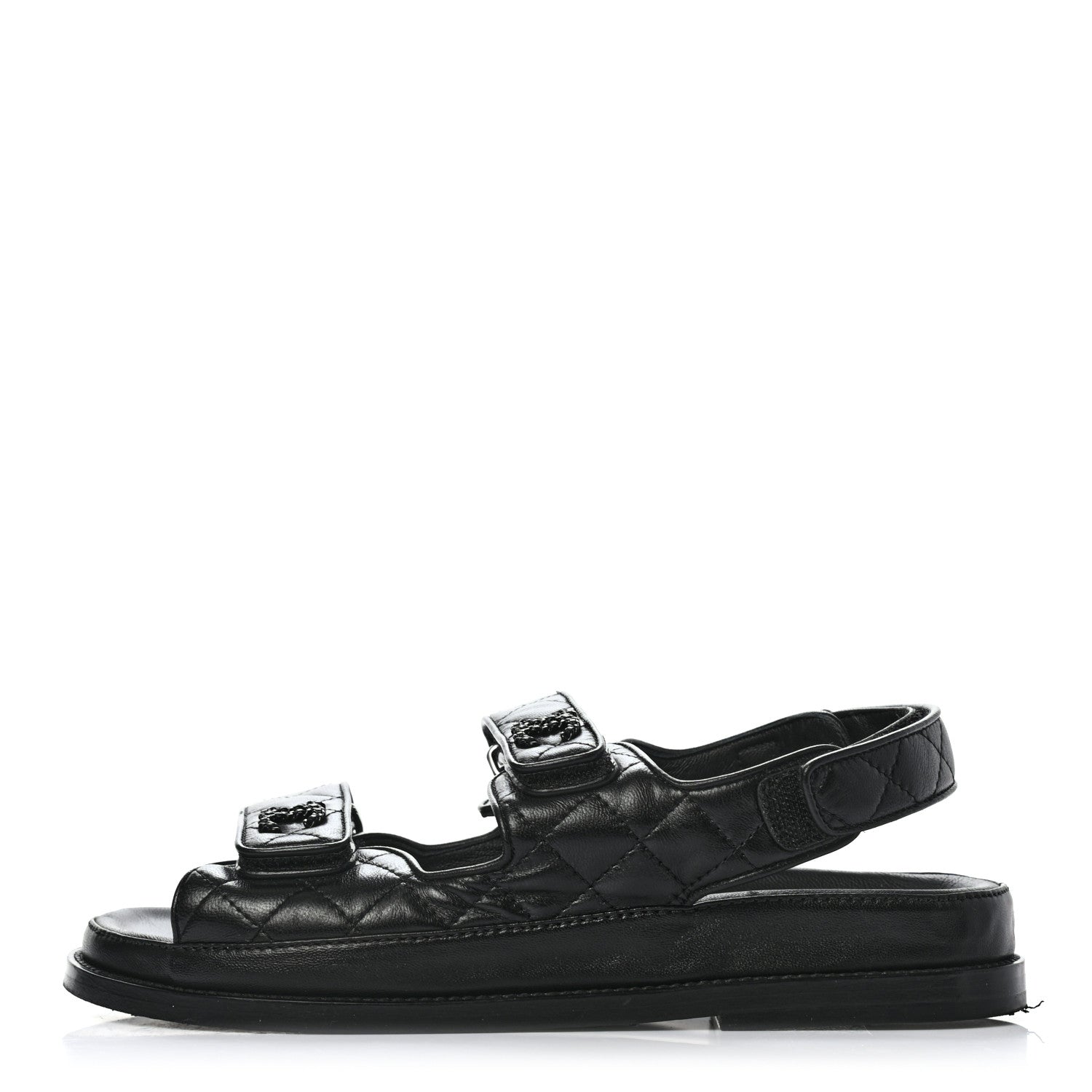 Chanel Lambskin Quilted Velcro Dad Sandals 37 So Black 1 of 10