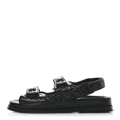 Chanel Lambskin Quilted Velcro Dad Sandals 37 So Black 1 of 10