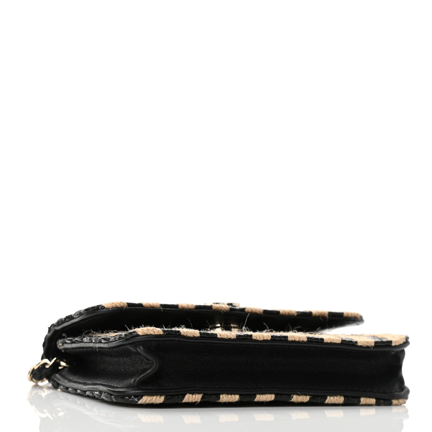 Chanel Raffia Jute Striped Belt Bag Black Beige 3 of 10