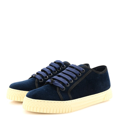 Chanel Crepe Suede Lace Up Sneakers 35.5 Navy 4 of 10