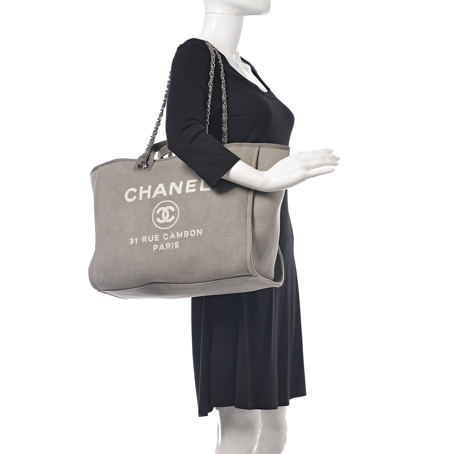 Chanel Canvas Large Deauville Tote Grey 2 of 10
