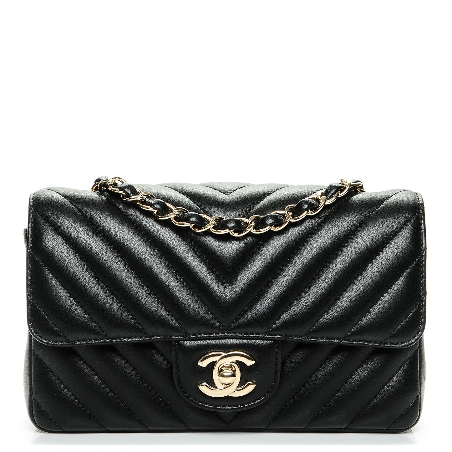 Lambskin Chevron Quilted Mini Rectangular Flap Black