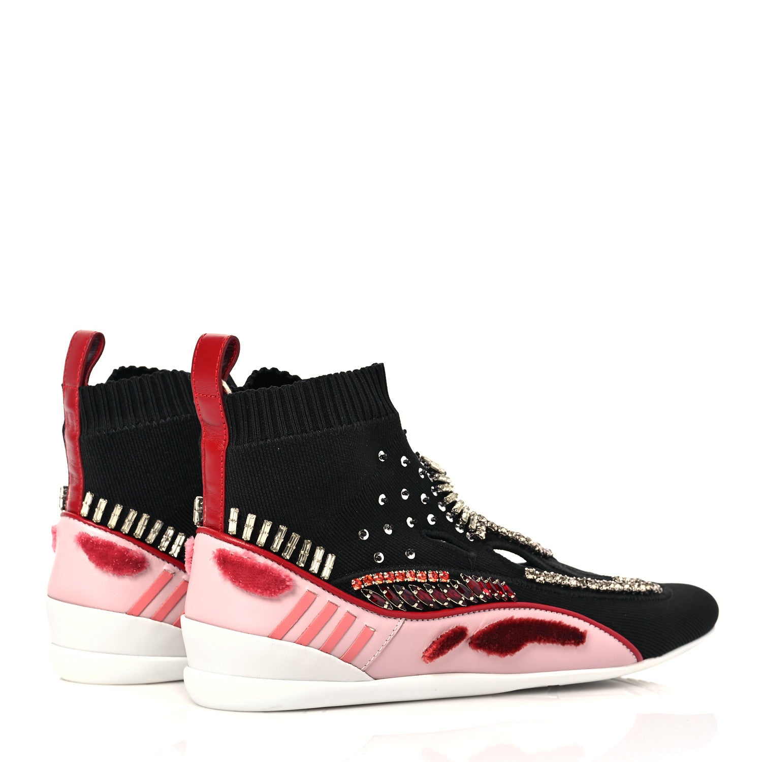 Valentino Garavani Calfskin Crystal Mesh Knit Cutout Odissey Sock Sneakers 36 Black Water 4 of 7