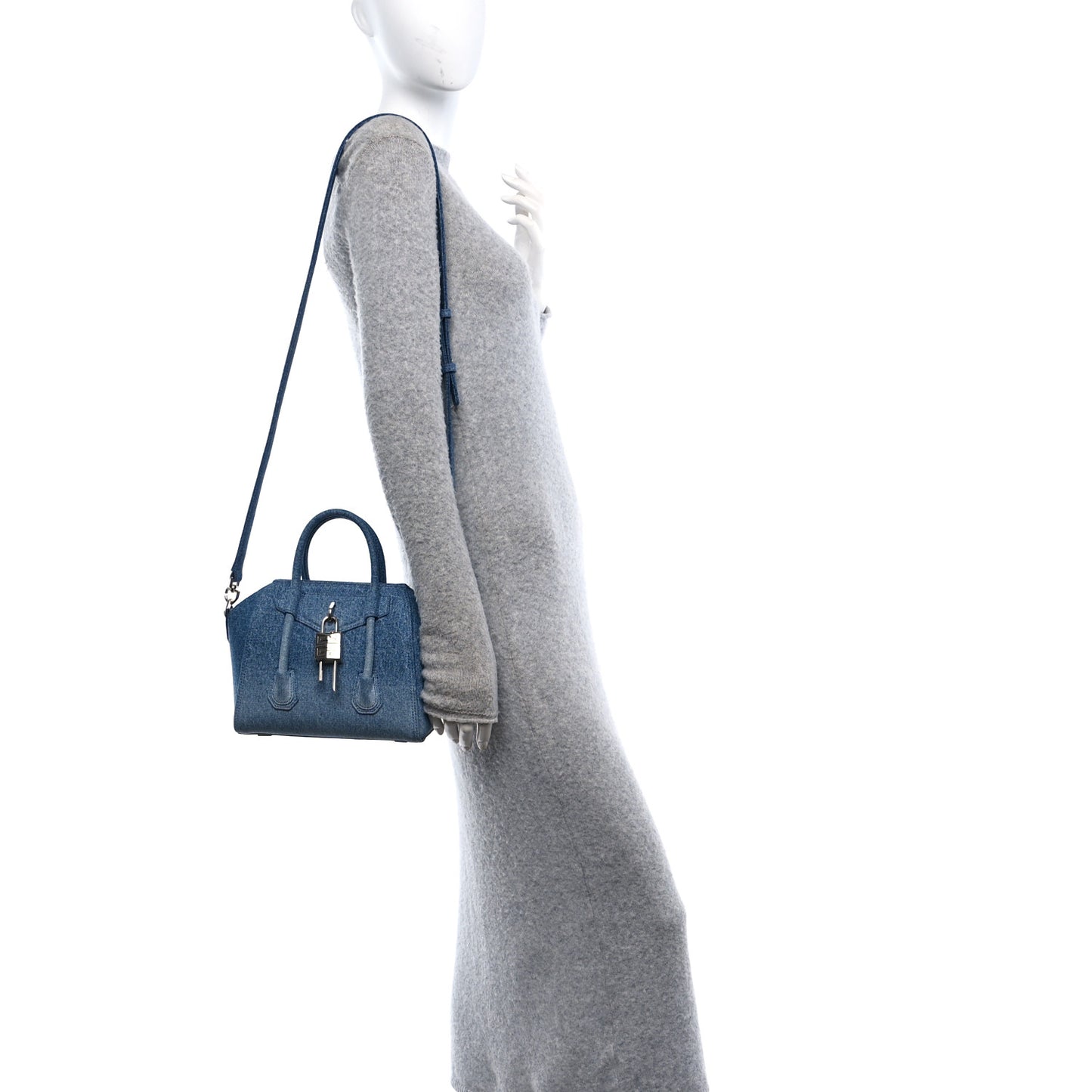 Denim Mini Lock Antigona Shoulder Bag Blue