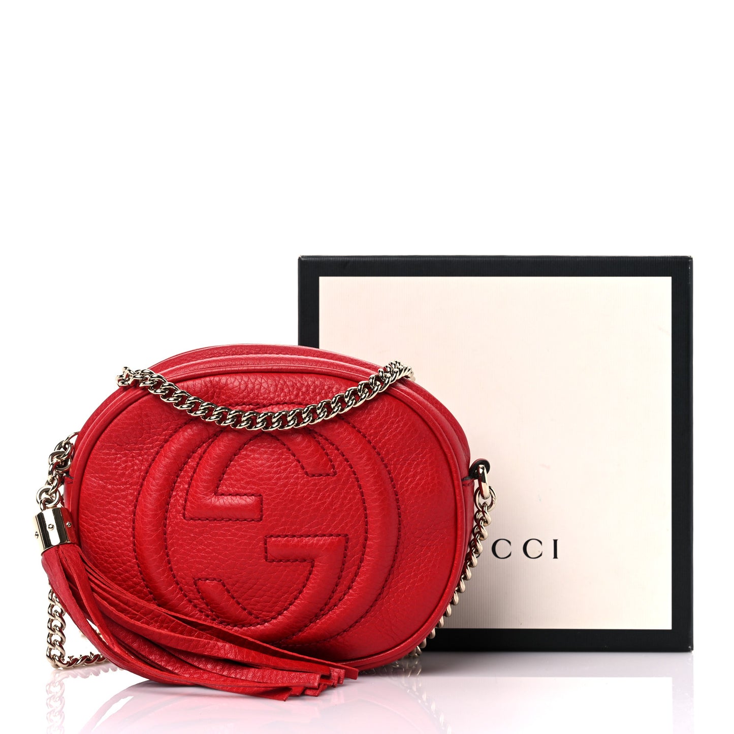 Pebbled Calfskin Mini Soho Chain Bag Tabasco Red