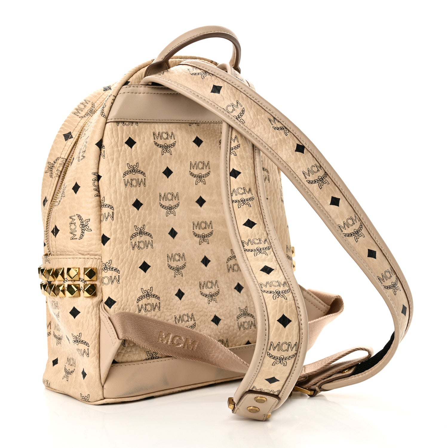 MCM Visetos Small Side Stud Stark Backpack Beige 3 of 9