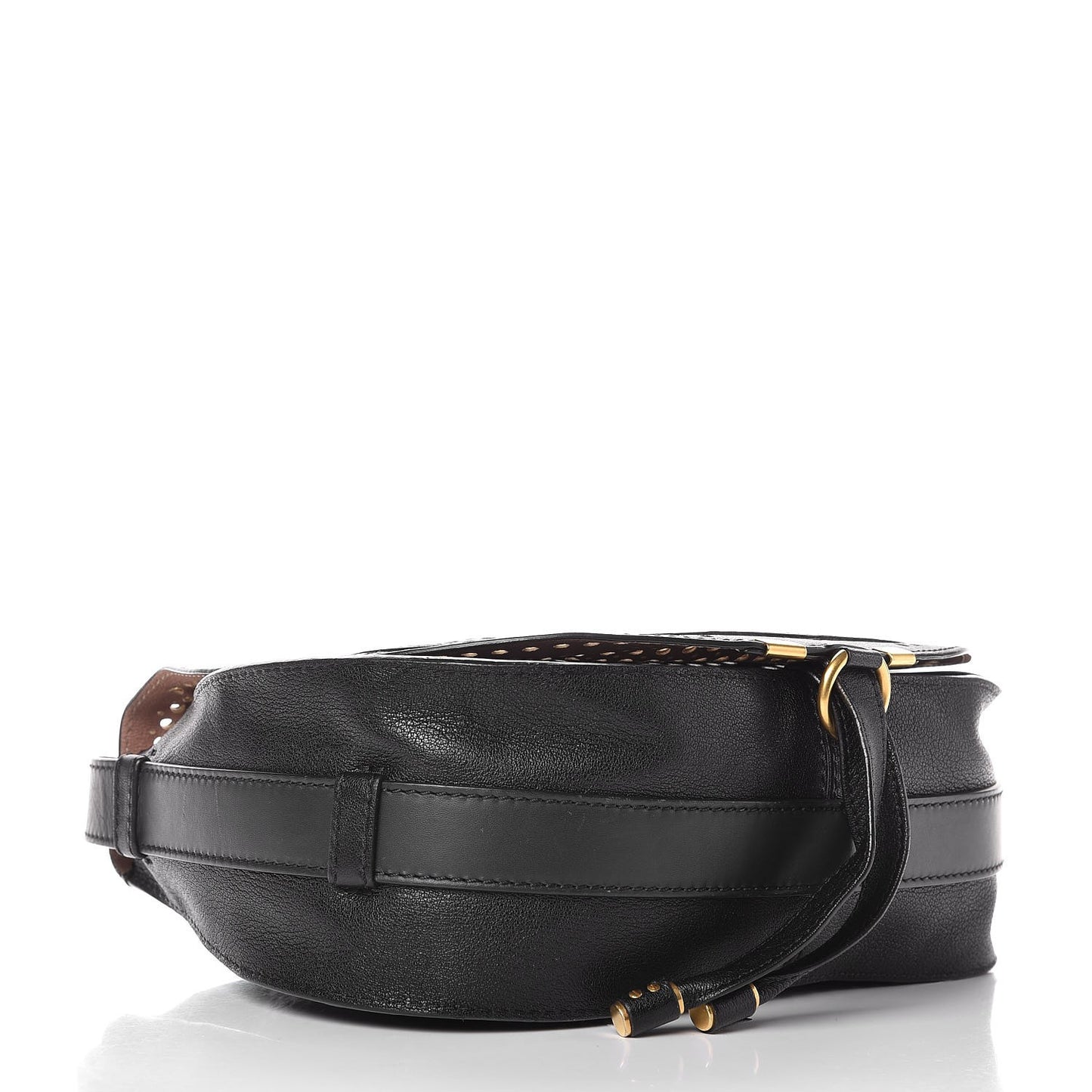 Calfskin Perforated Medium Marcie Round Crossbody Bag Black