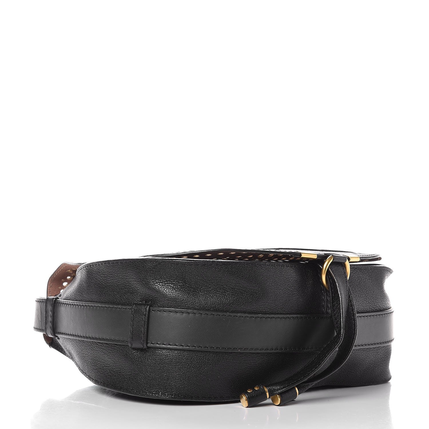 Chloe Calfskin Perforated Medium Marcie Round Crossbody Bag Black 4 of 9