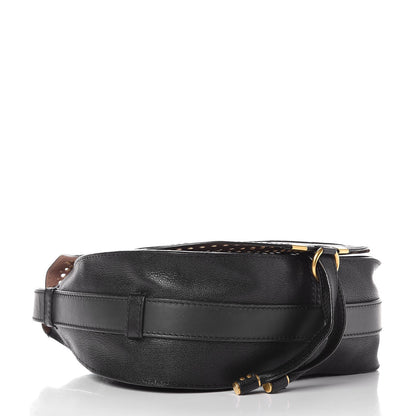 Chloe Calfskin Perforated Medium Marcie Round Crossbody Bag Black 4 of 9