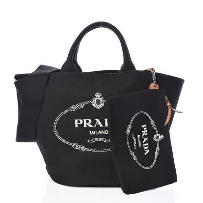 Prada Canapa Small Shopping Tote Black 3 of 10