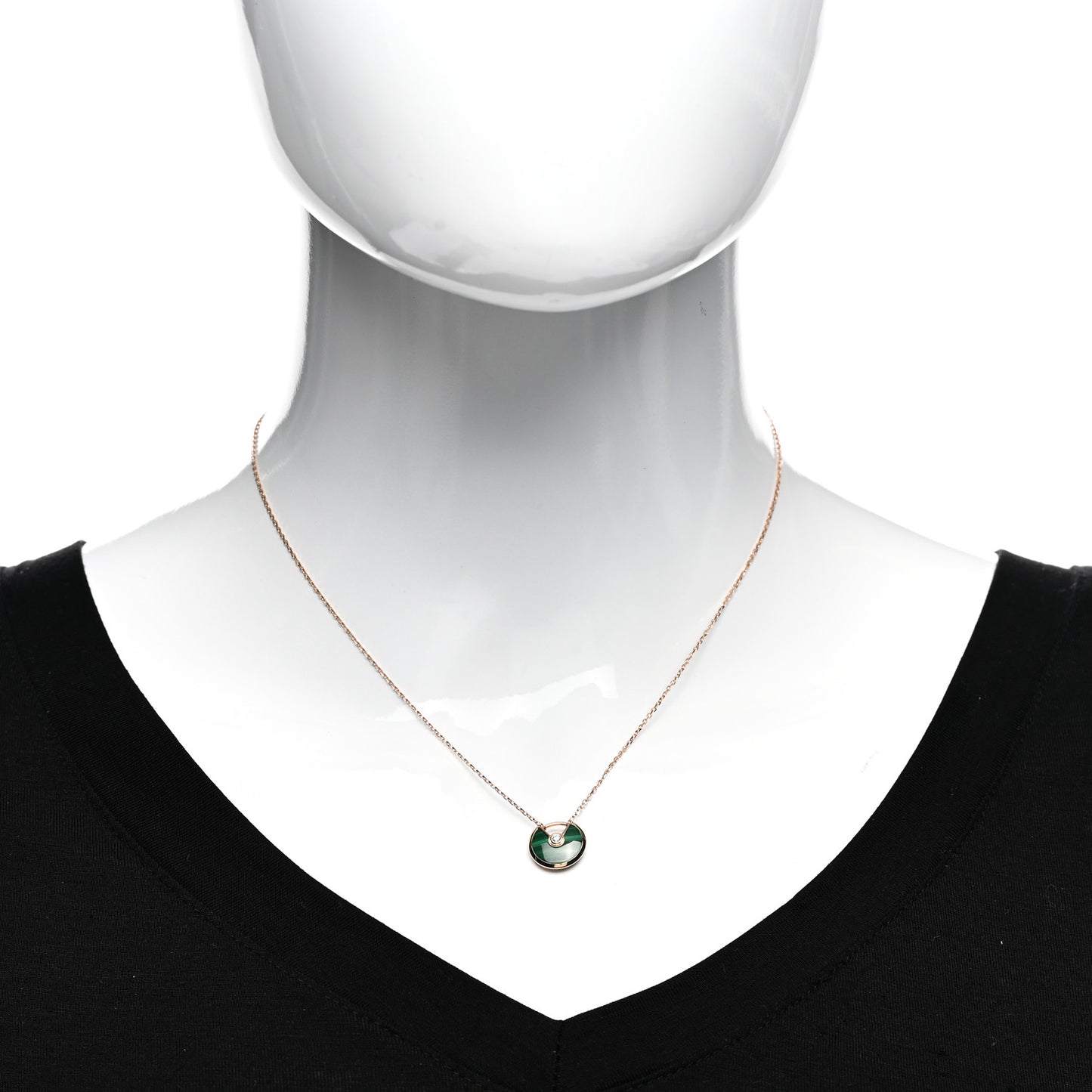 18K Pink Gold Diamond Malachite XS Amulette de Cartier Pendant Necklace