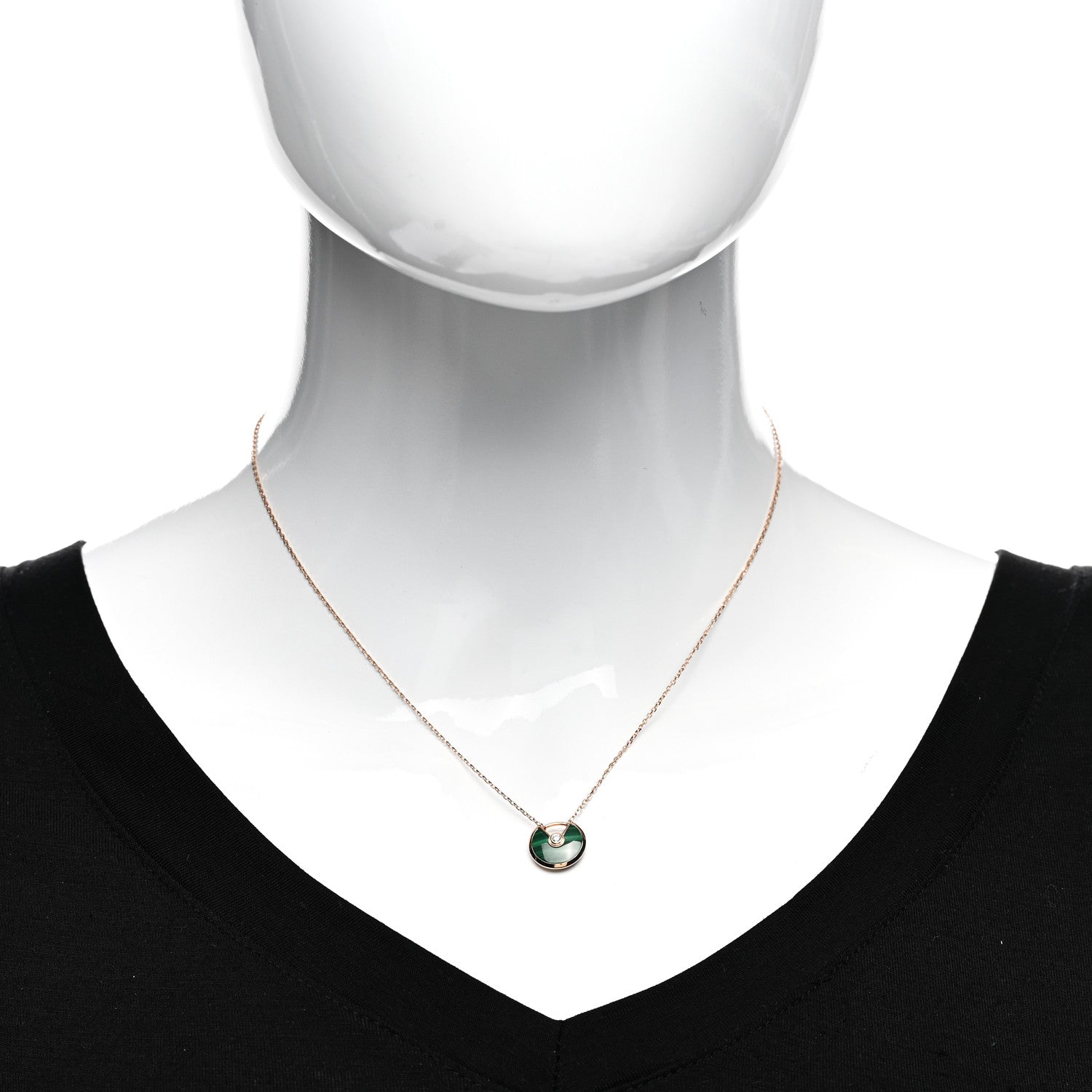 Cartier 18K Pink Gold Diamond Malachite XS Amulette de Cartier Pendant Necklace 2 of 5