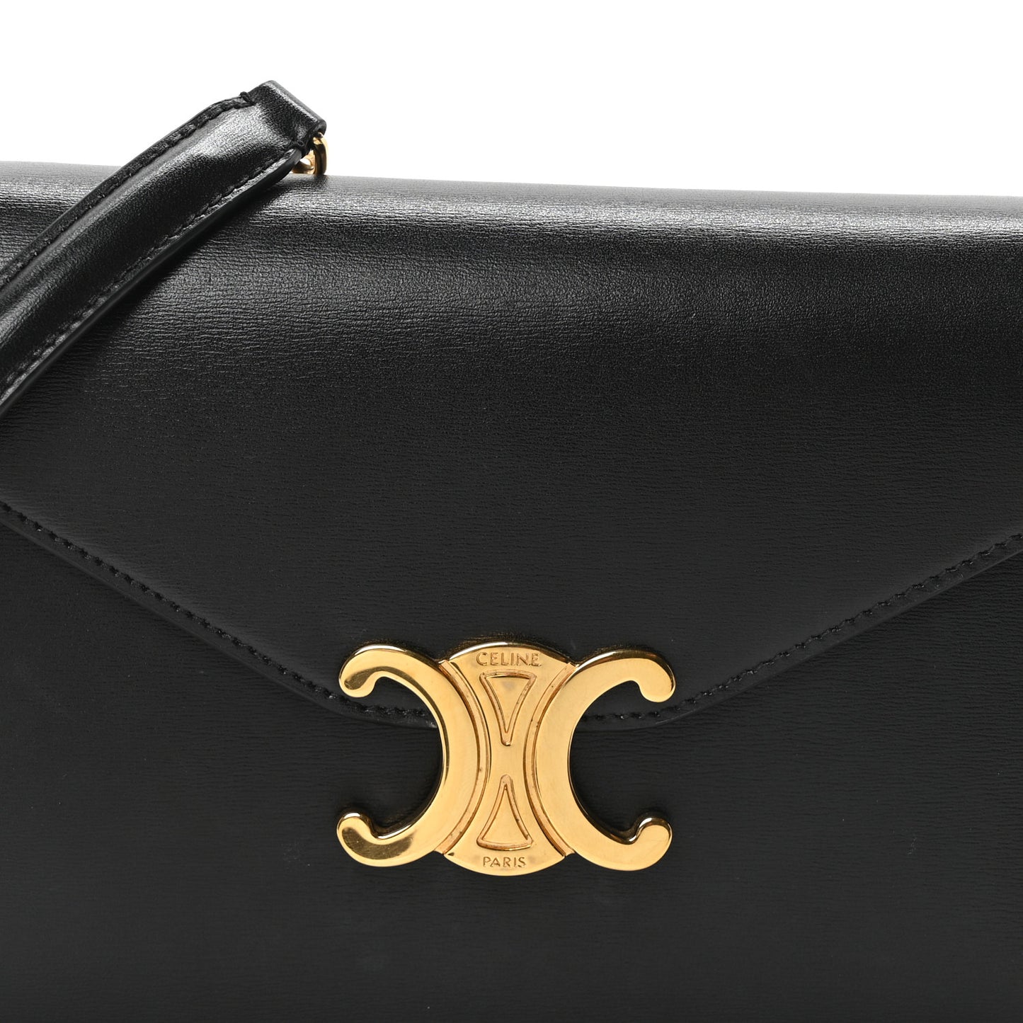 Shiny Calfskin Triomphe Margo Wallet on Chain Black
