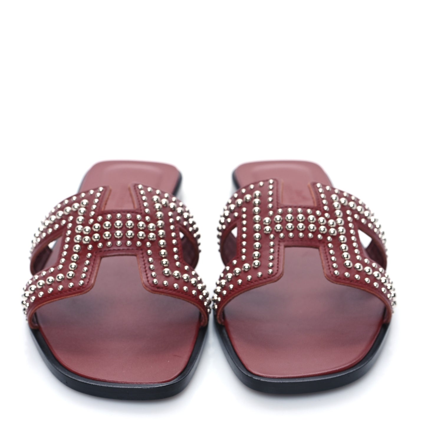 Calfskin Studded Oran Sandals 36.5 Rouge Tomette