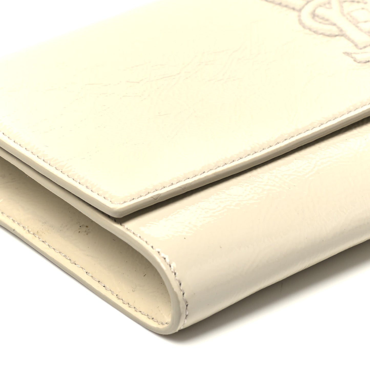 Patent Calfskin Large Belle De Jour Clutch Off White