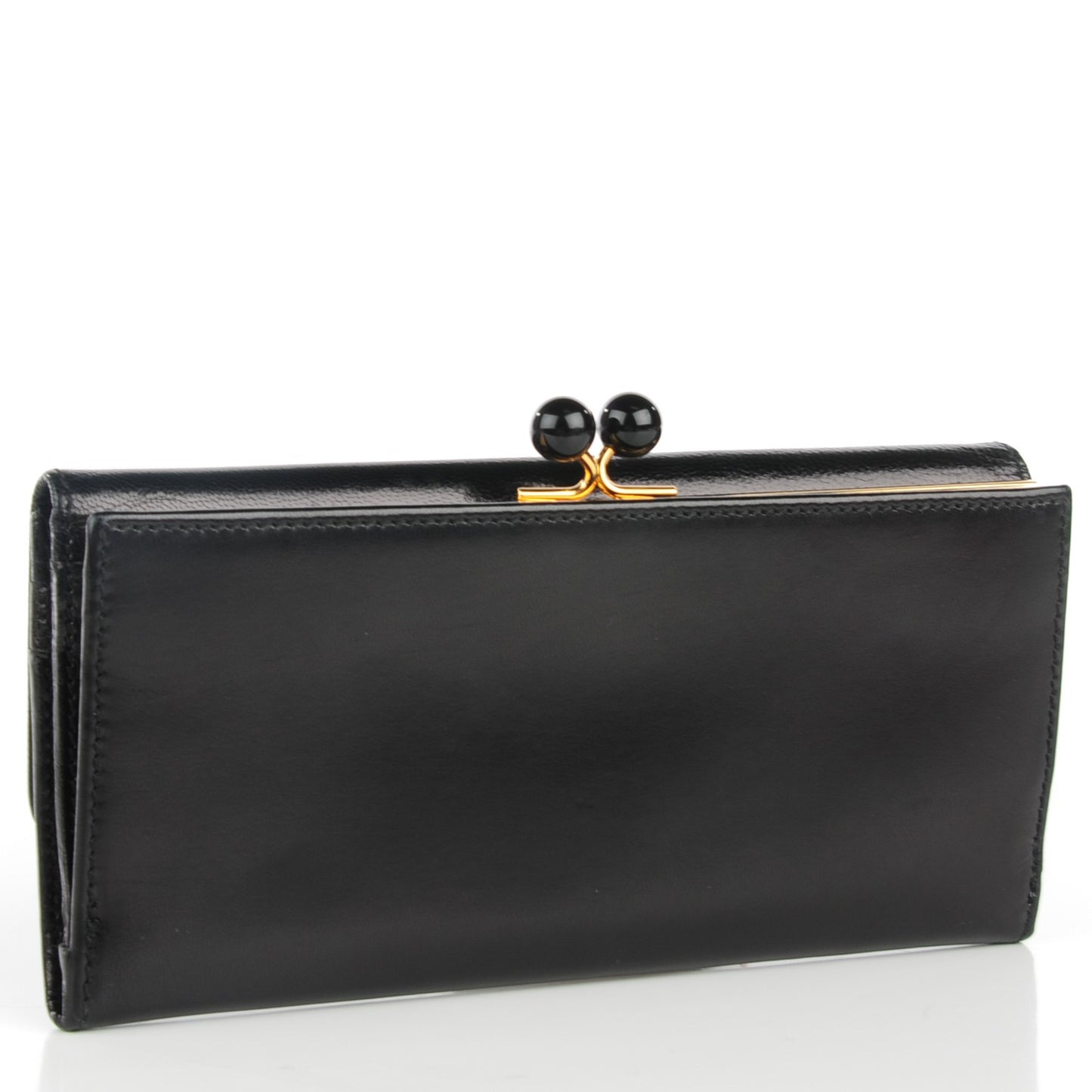 Goatskin Chic Kisslock Flap Wallet Black