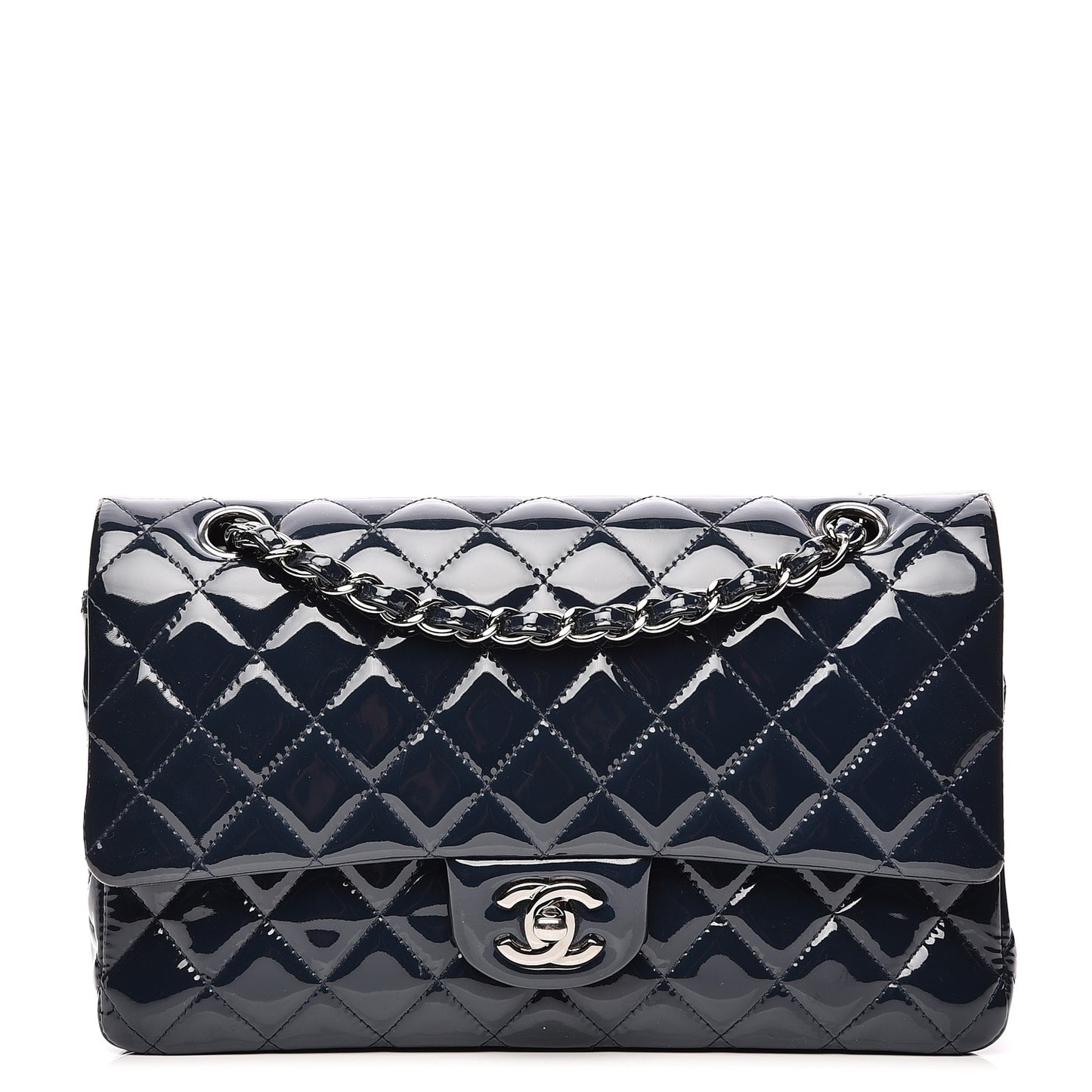 Patent Quilted Medium Double Flap Navy