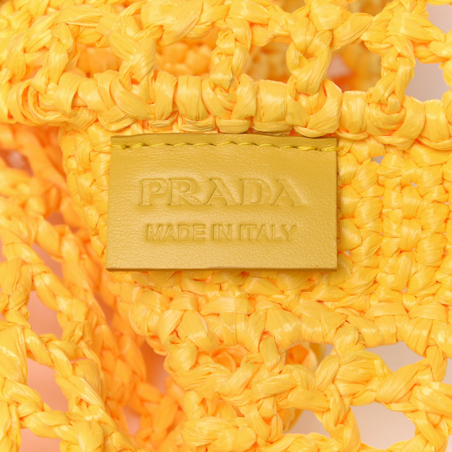 Yarn Raffia Effect Crochet Logo Embroidered Tote Bag Giallo