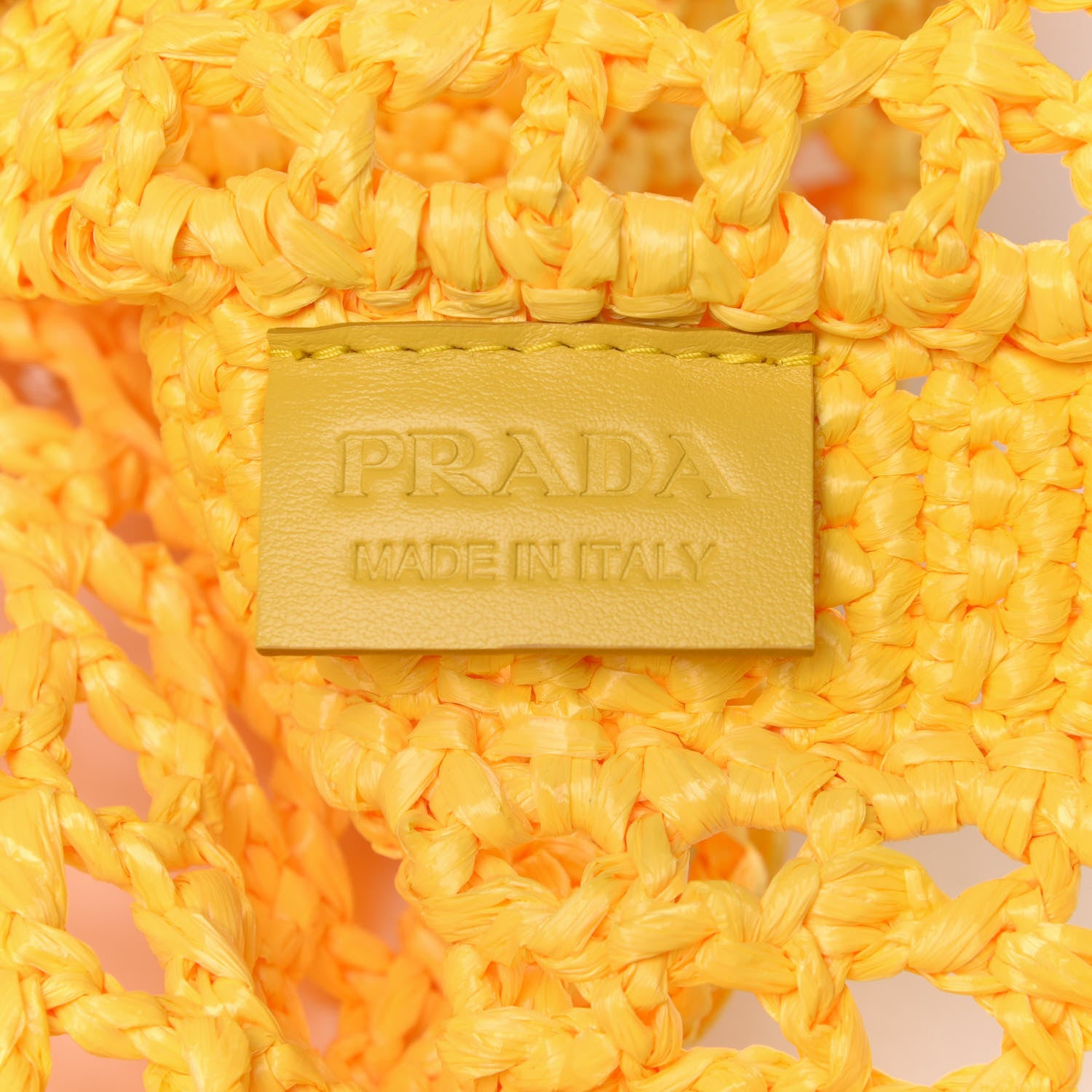Prada Yarn Raffia Effect Crochet Logo Embroidered Tote Bag Giallo 8 of 11