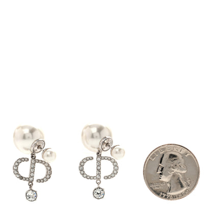 Christian Dior Pearl Crystal Tribal CD Drop Earrings Silver 2 of 5