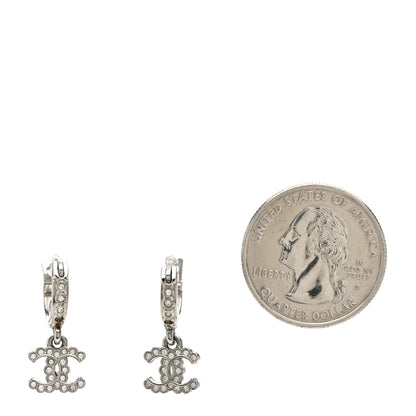 Chanel Metal Crystal CC Hoop Drop Earrings Silver 2 of 4