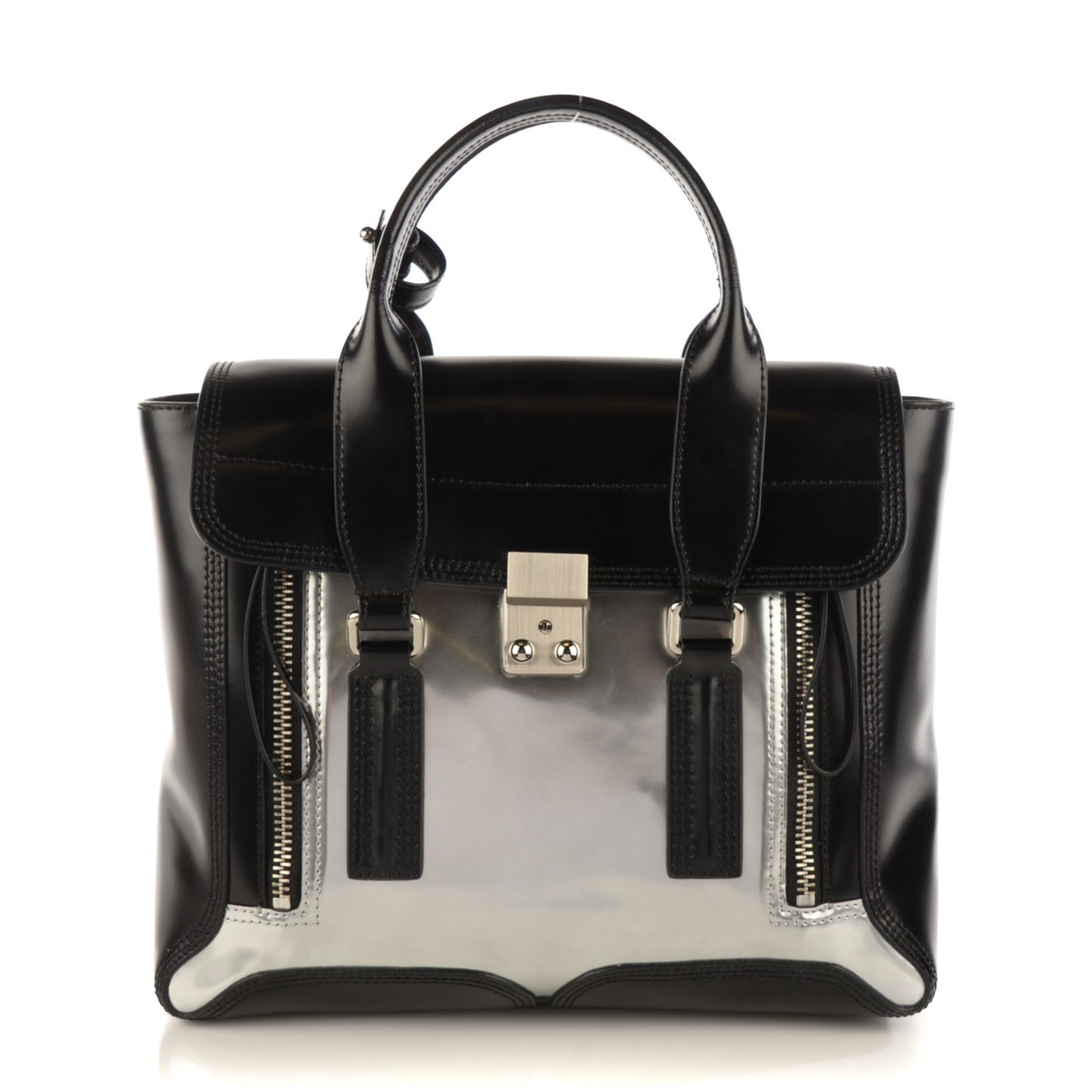 3.1 Metallic Leather Medium Specchio Pashli Satchel Black Silver