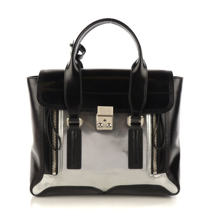 3.1 Phillip Lim 3.1 Metallic Leather Medium Specchio Pashli Satchel Black Silver 1 of 7