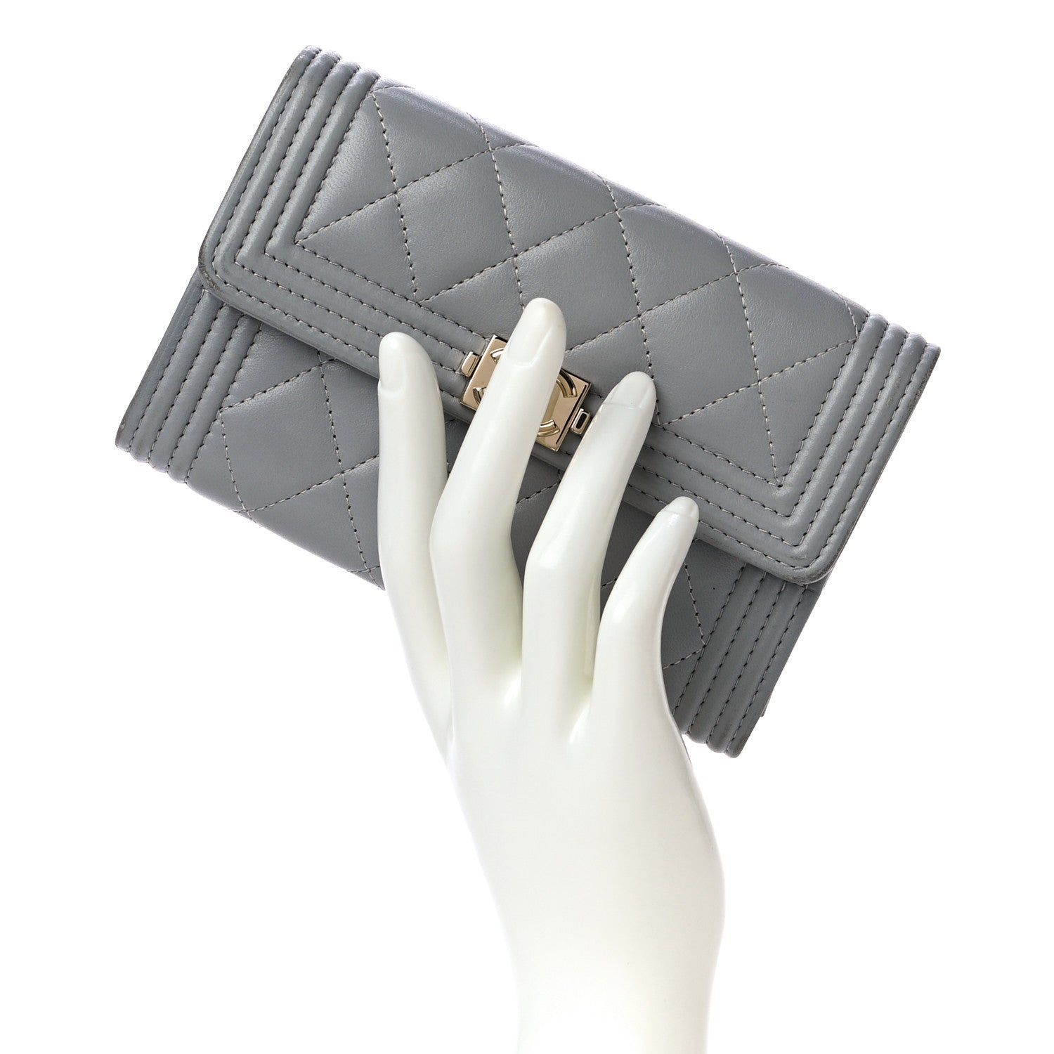 Chanel Lambskin Quilted Medium Boy Flap Wallet Grey 2 of 12