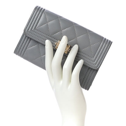 Chanel Lambskin Quilted Medium Boy Flap Wallet Grey 2 of 12