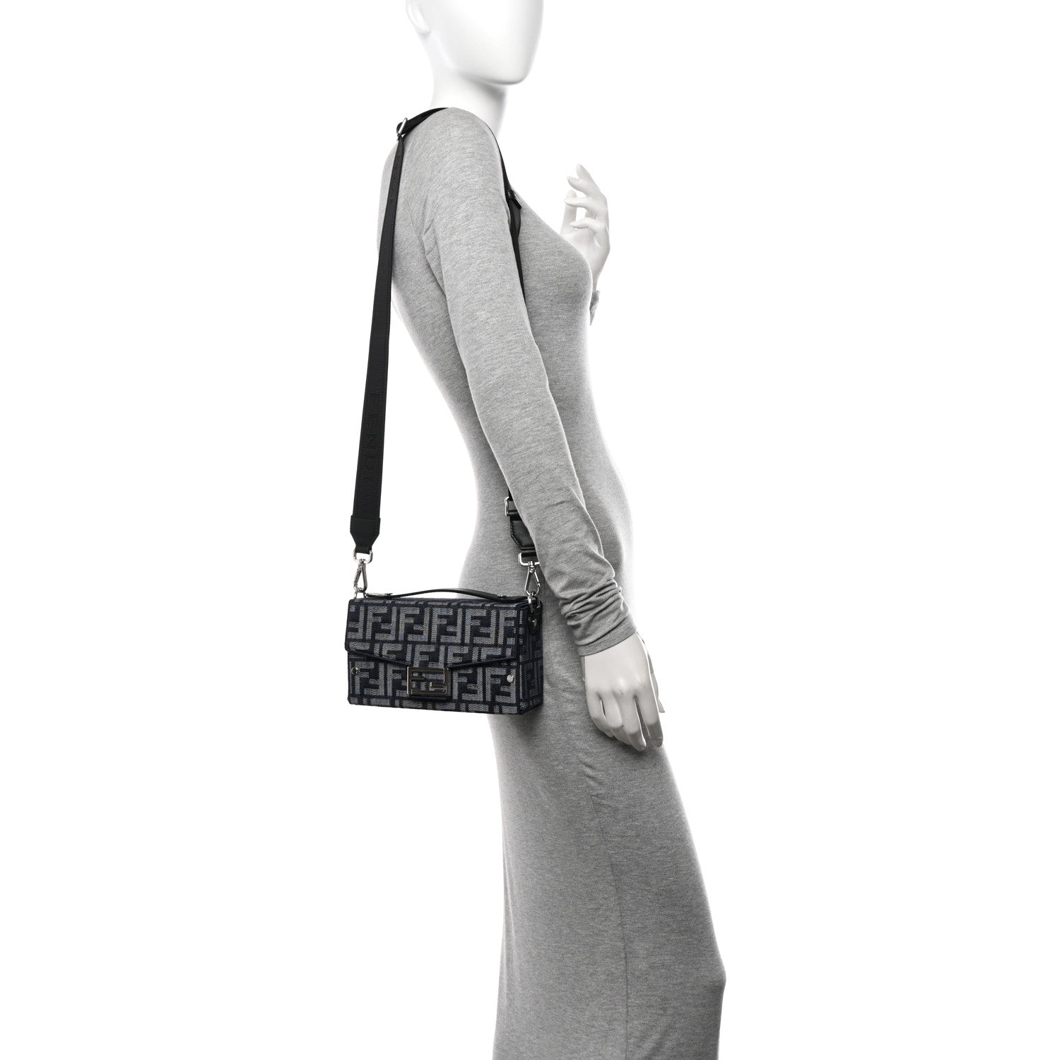 Fendi Fabric Jacquard Reactive Jean Denim Vitello Cover FF Baguette Soft Trunk Blue Black 2 of 10