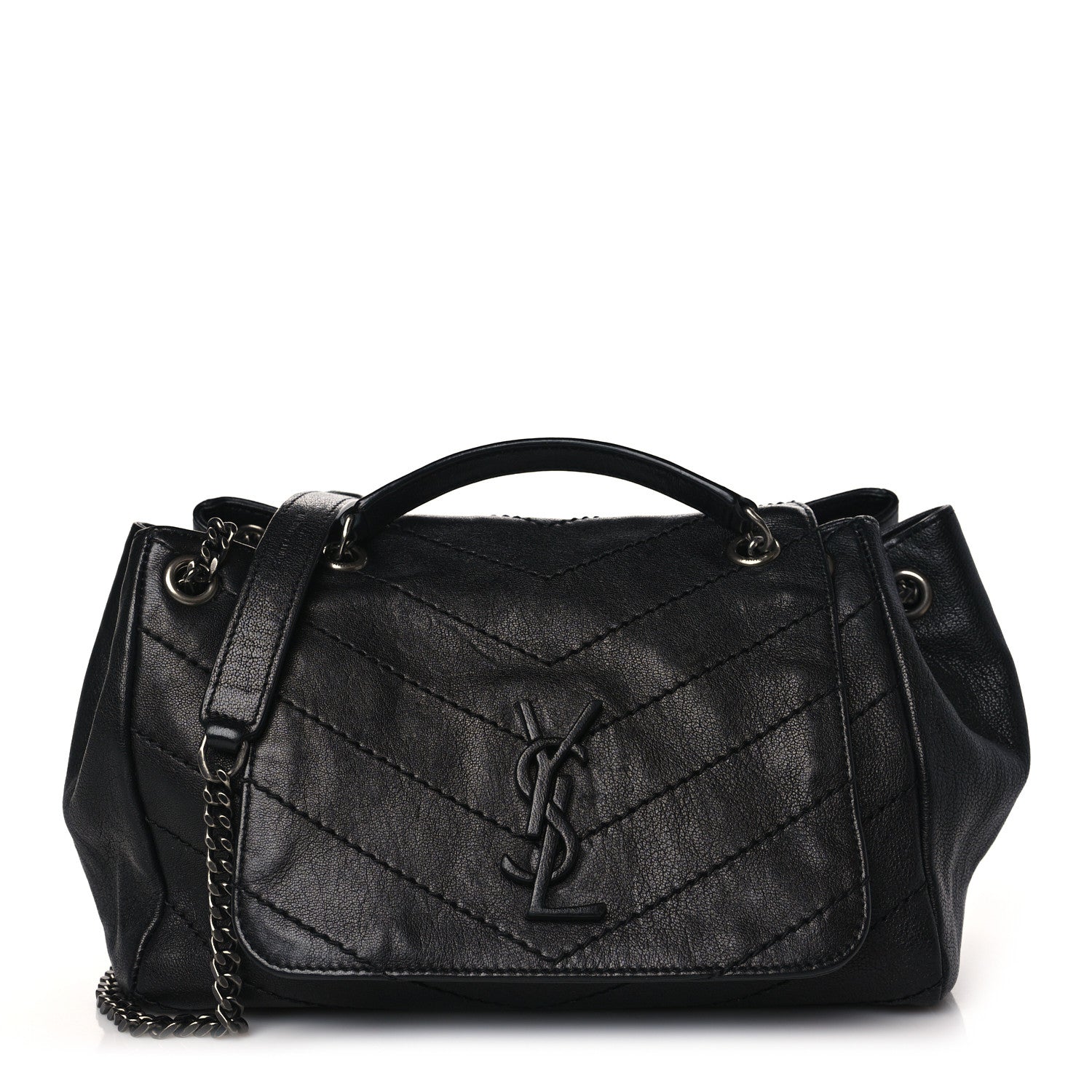 Saint Laurent Vintage Lambskin Chevron Monogram Small Nolita Black 1 of 9