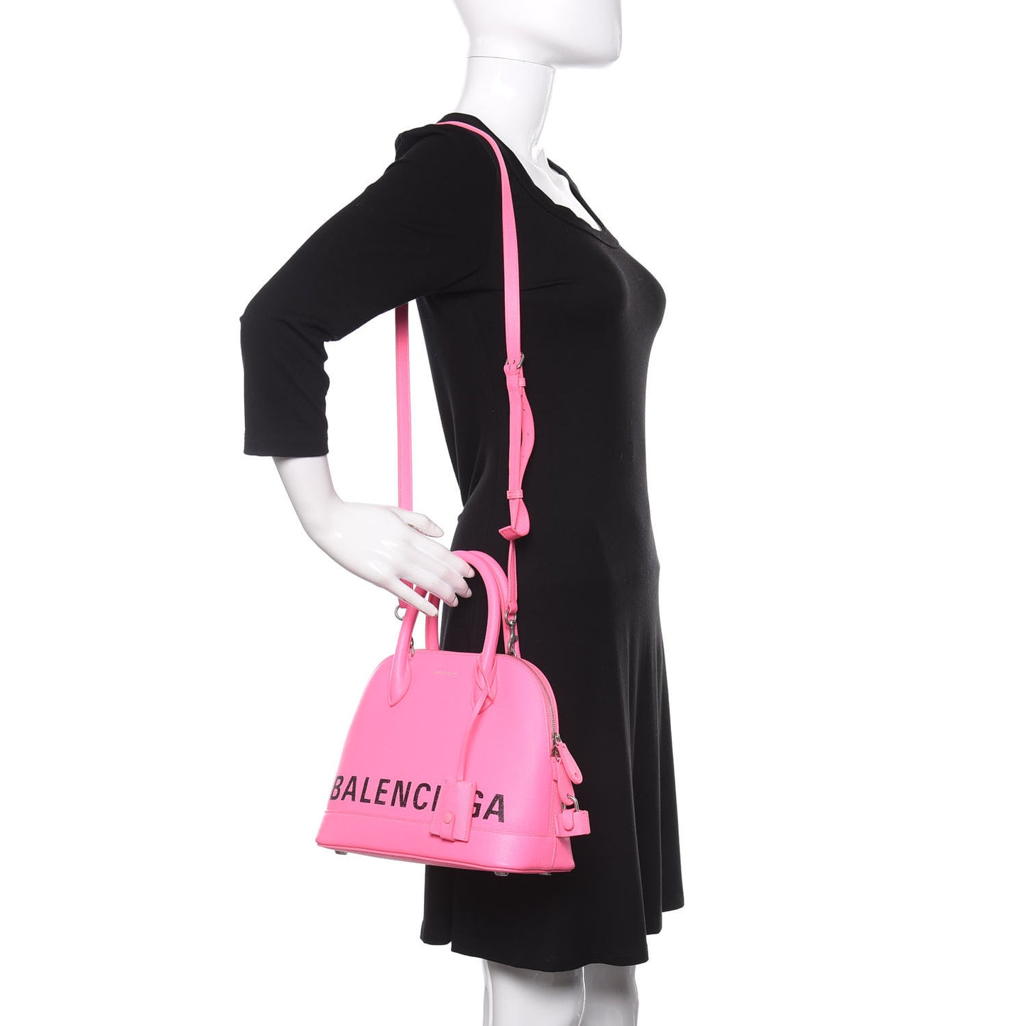 Signature Grained Calfskin Logo S Ville Top Handle Bag Acid Pink Black