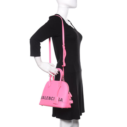 Balenciaga Signature Grained Calfskin Logo S Ville Top Handle Bag Acid Pink Black 2 of 13