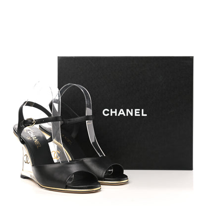 Chanel Lambskin Lucite CC Wedge Sandals 41 Black 9 of 9