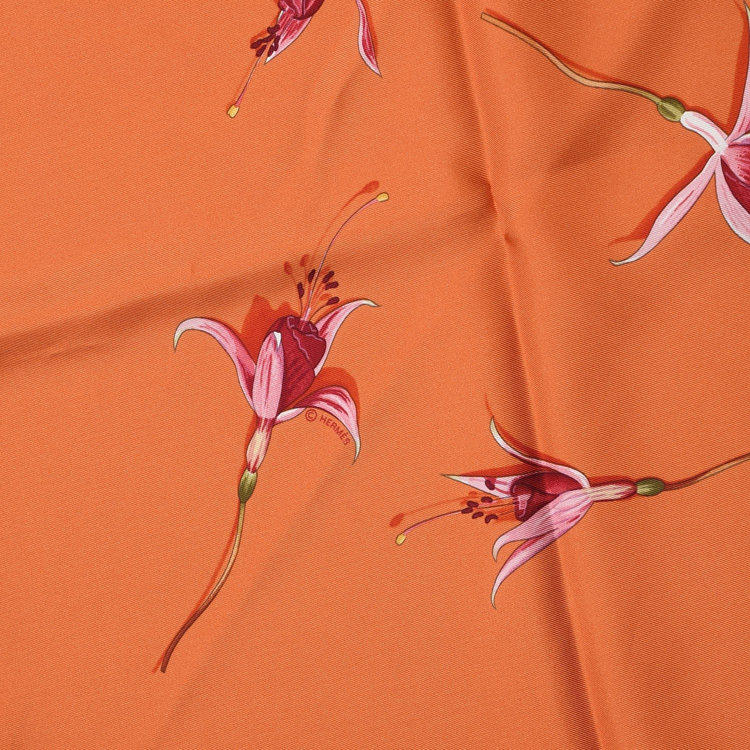Hermes Silk Fleurs De Fuchsia Scarf 90 Orange 5 of 6