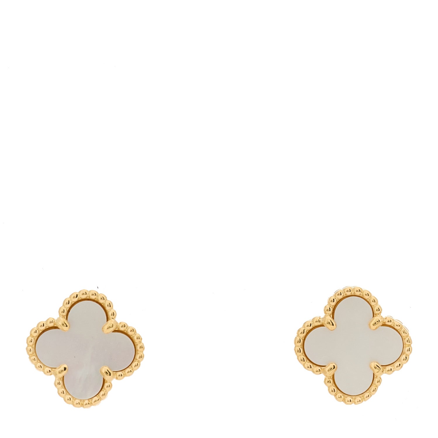 Van Cleef & Arpels 18K Yellow Gold Mother of Pearl Sweet Alhambra Earrings 1 of 5