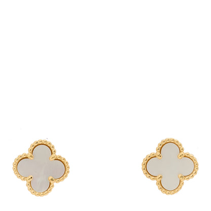 Van Cleef & Arpels 18K Yellow Gold Mother of Pearl Sweet Alhambra Earrings 1 of 5